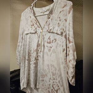 Calvin Klein Women's Beige and White Blouse